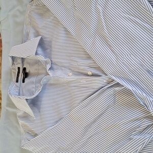 Lands End blue and white pinstripe blouse, size 18, NWOT